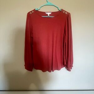 LC Lauren Conrad Red Blouse with Button Accents